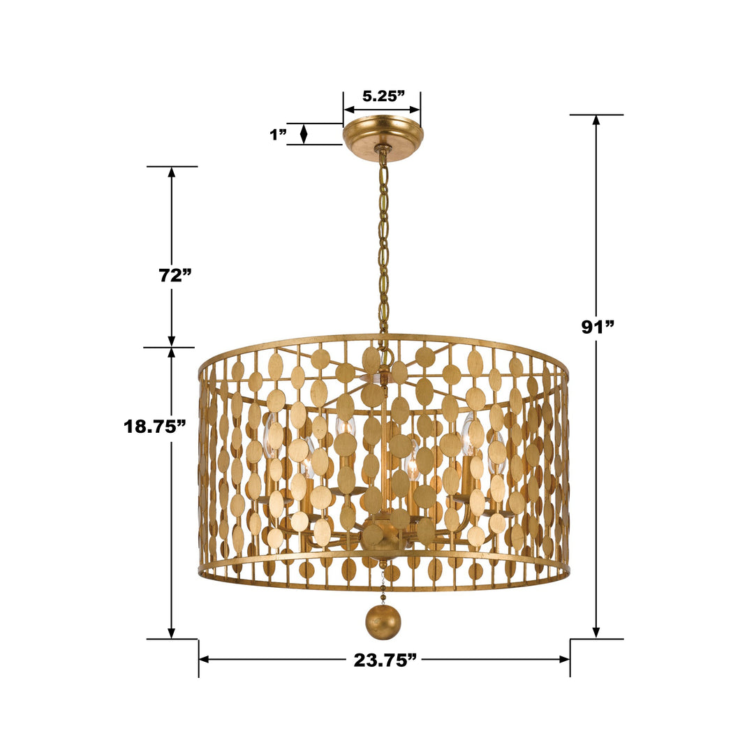 Crystorama Layla 6 Light Antique Gold Chandelier