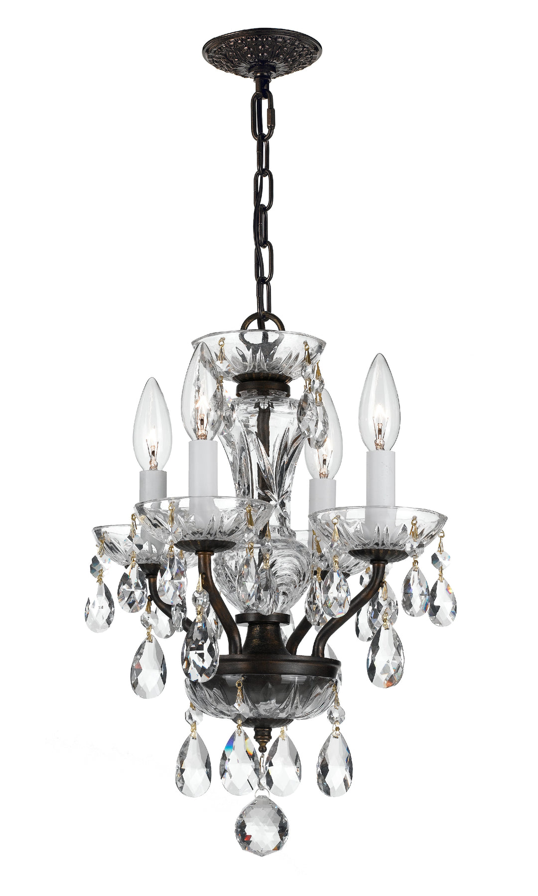 Traditional Crystal 4 Light Spectra Crystal Polished English Bronze Mini Chandelier