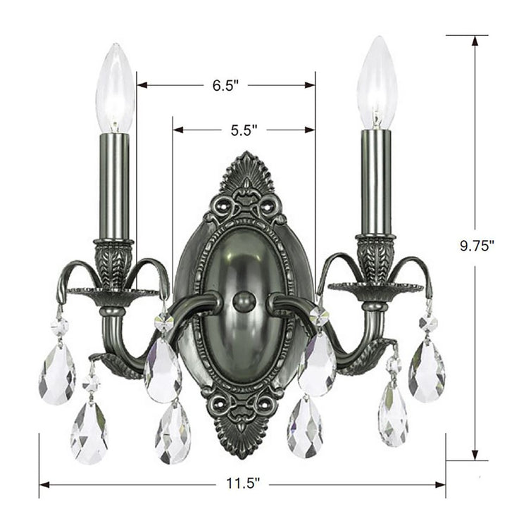 Crystorama Dawson 2 Light Spectra Crystal Pewter Sconce