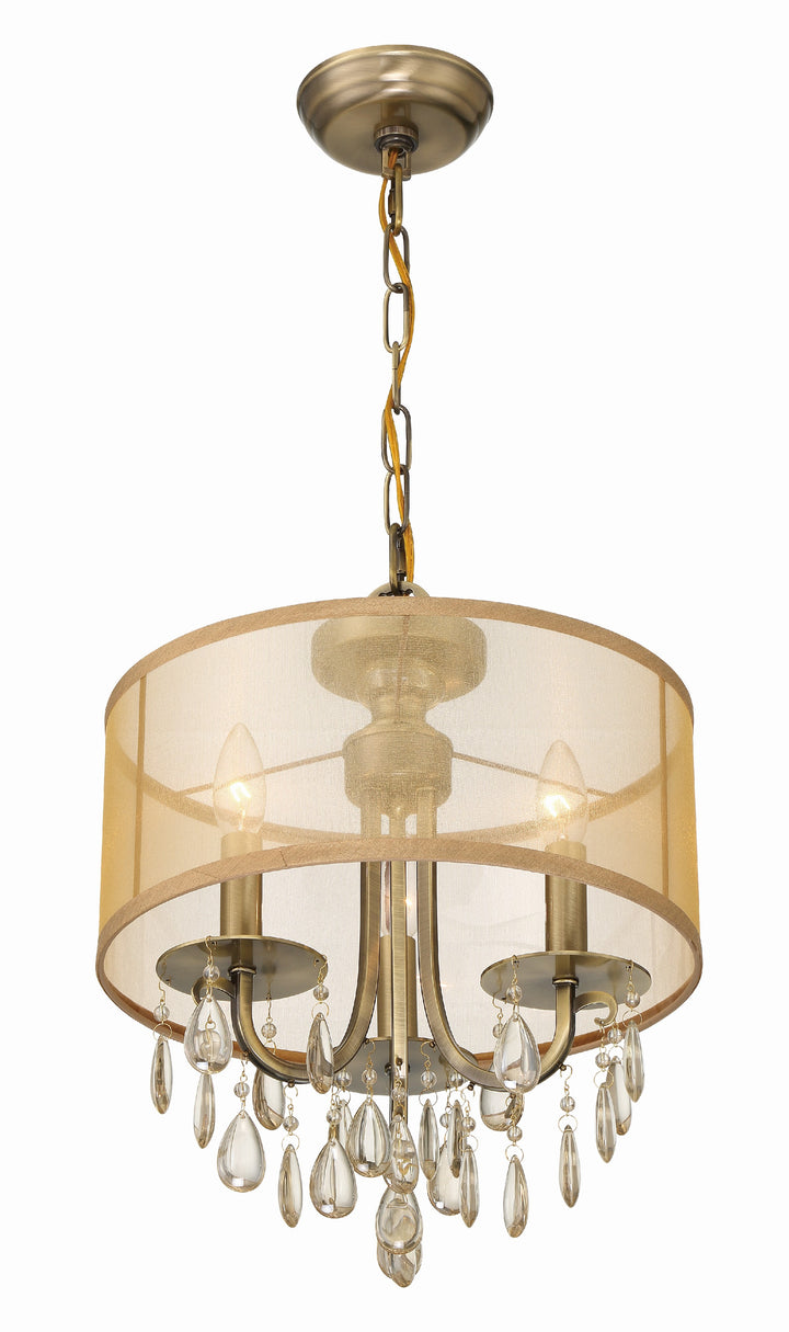 Crystorama Hampton 3 Light Antique Brass Etruscan Crystal Drum Shade Mini Chandelier