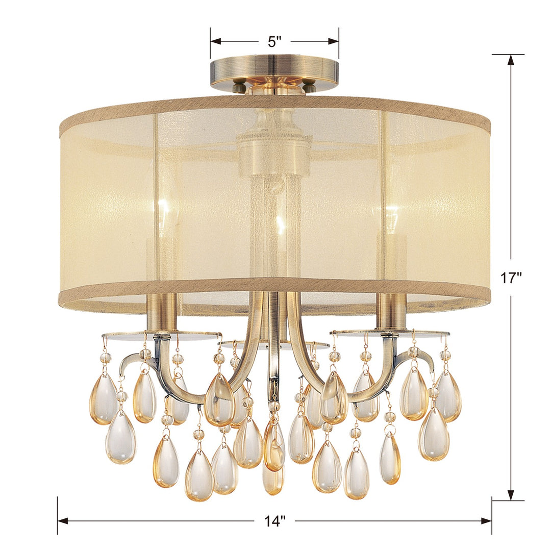 Crystorama Hampton 3 Light Antique Brass Etruscan Crystal Drum Shade Mini Chandelier