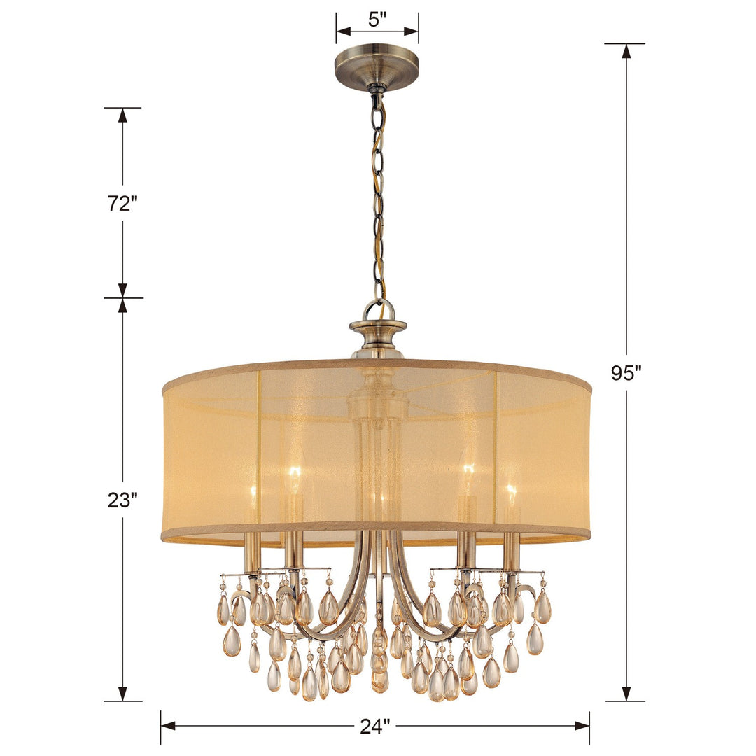 Crystorama Hampton 5 Light Drum Shade Antique Brass Chandelier