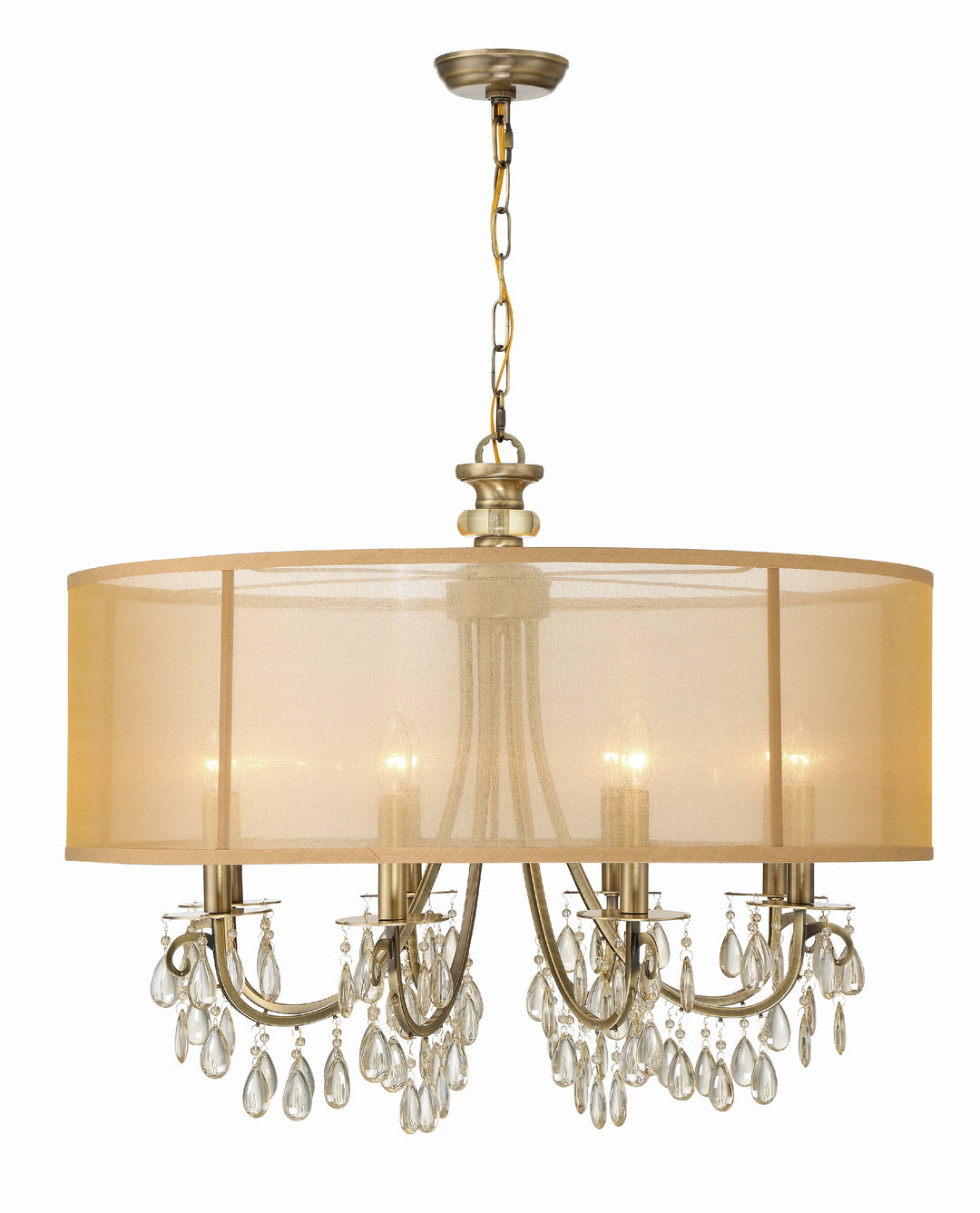 Crystorama Hampton 8 Light Drum Shade Antique Brass Chandelier