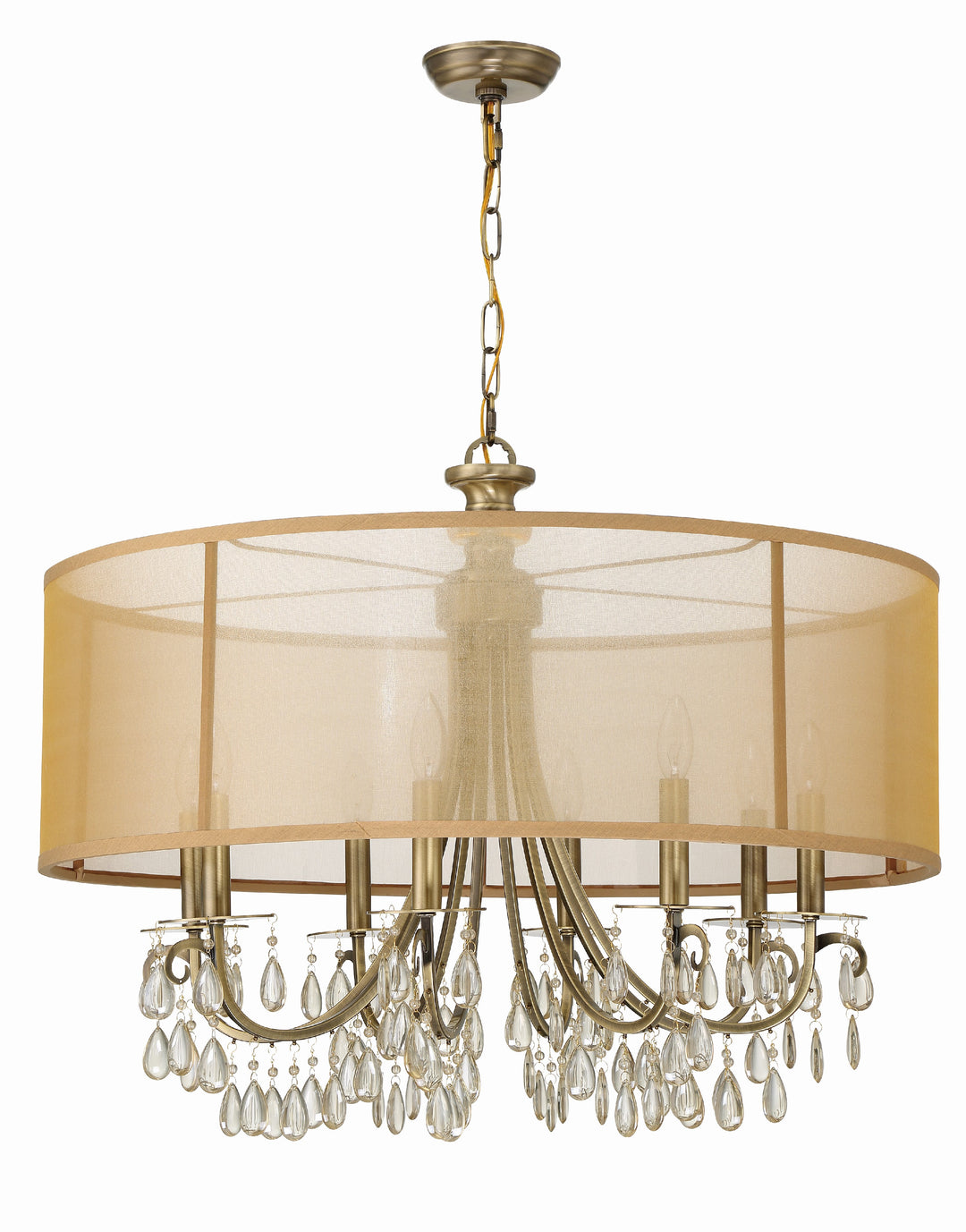 Crystorama Hampton 8 Light Drum Shade Antique Brass Chandelier