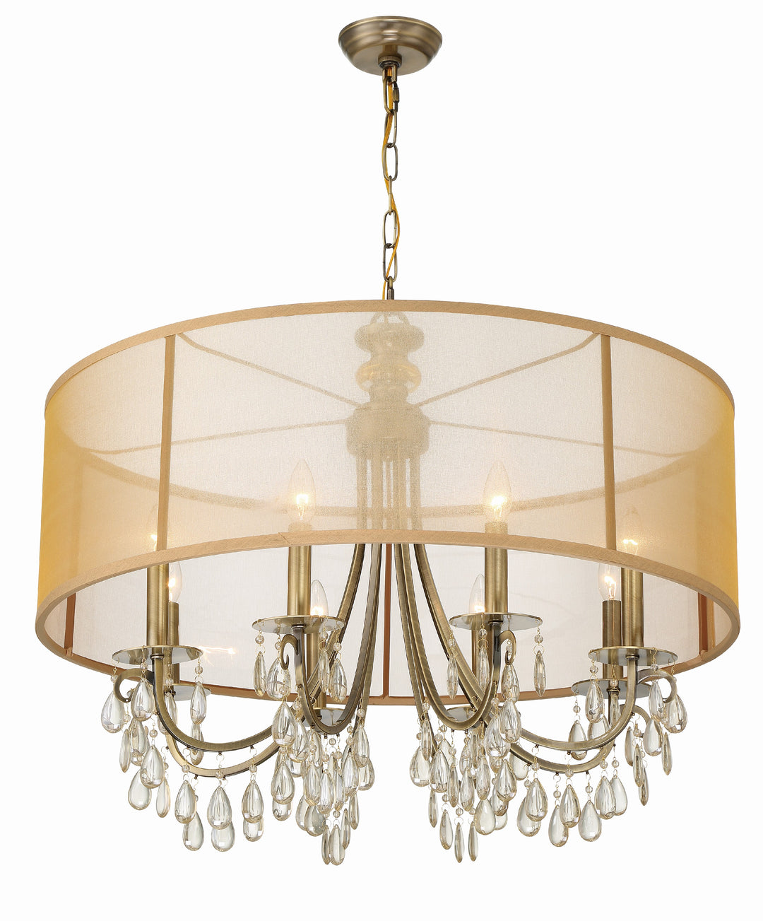 Crystorama Hampton 8 Light Drum Shade Antique Brass Chandelier