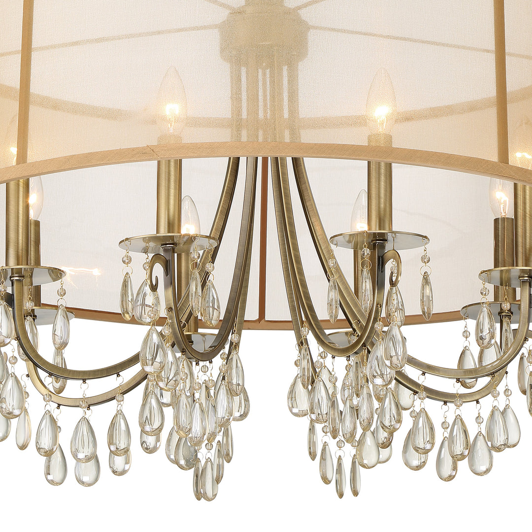 Crystorama Hampton 8 Light Drum Shade Antique Brass Chandelier