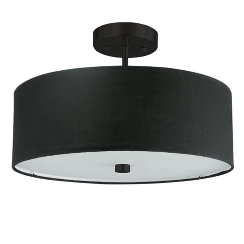 Dainolite 3 Light Incandescent Semi-Flush Mount Aged Brass with Black Shade