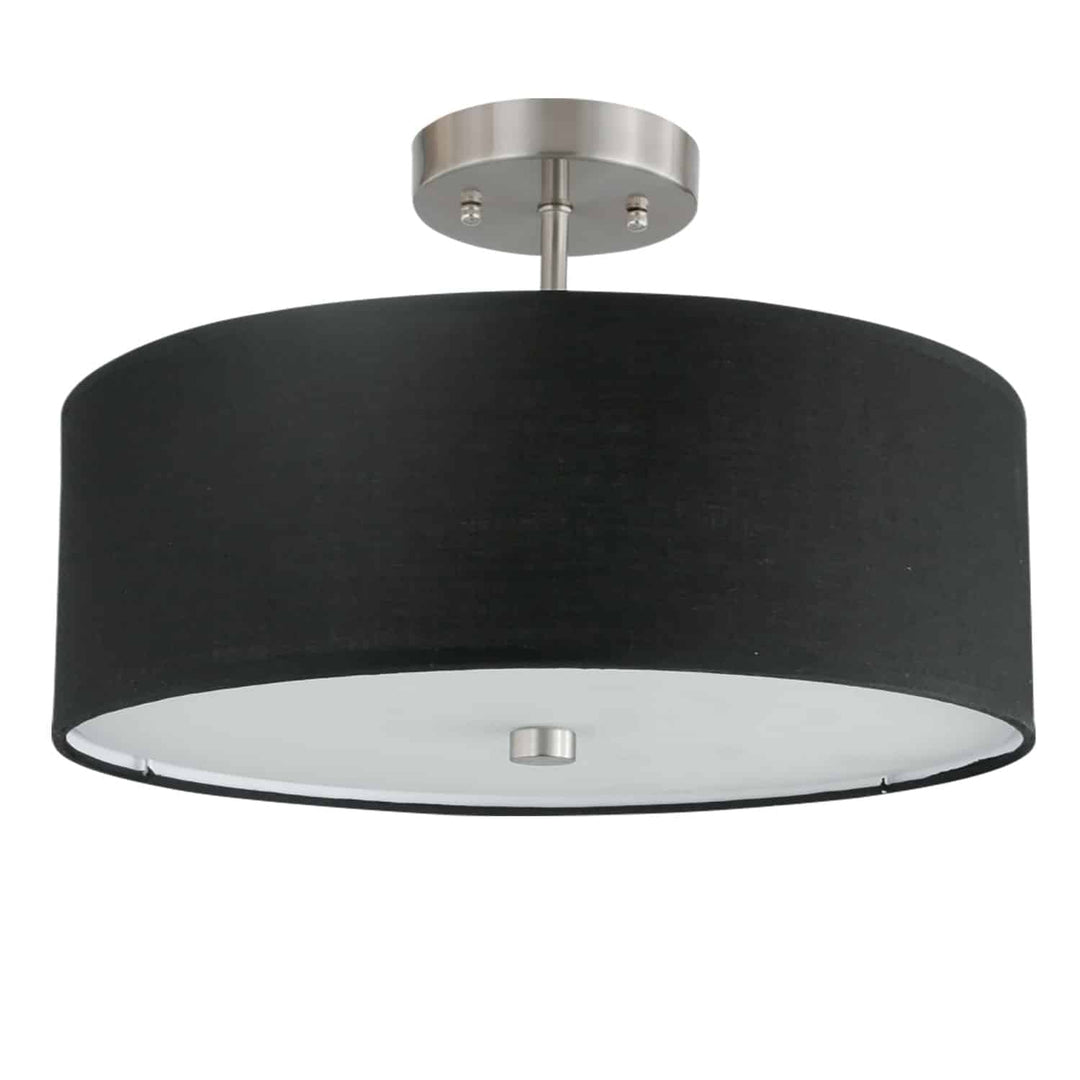 Dainolite 3 Light Incandescent Semi-Flush Mount Aged Brass with Black Shade