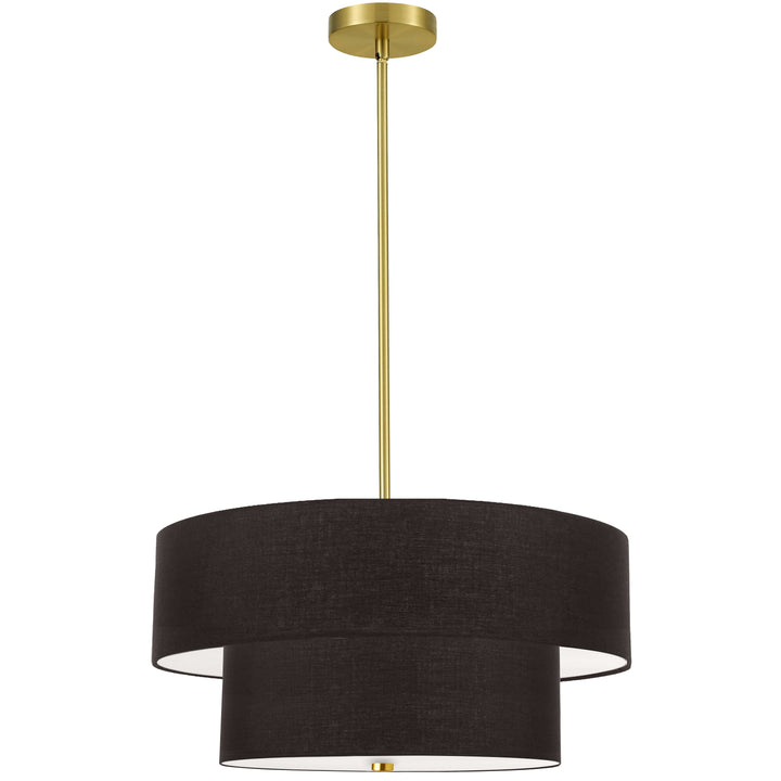 Dainolite 4 Light Incandescent 2 Tier Pendant, Aged Brass with Black Shade