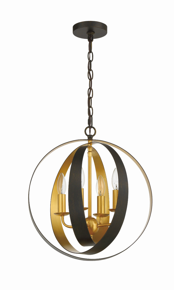 Crystorama Luna 4 Light English Bronze + Antique Gold Sphere Mini Chandelier