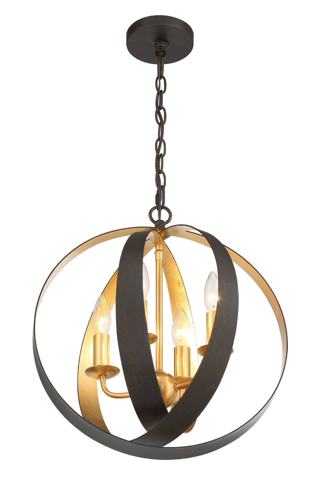 Crystorama Luna 4 Light English Bronze + Antique Gold Sphere Mini Chandelier