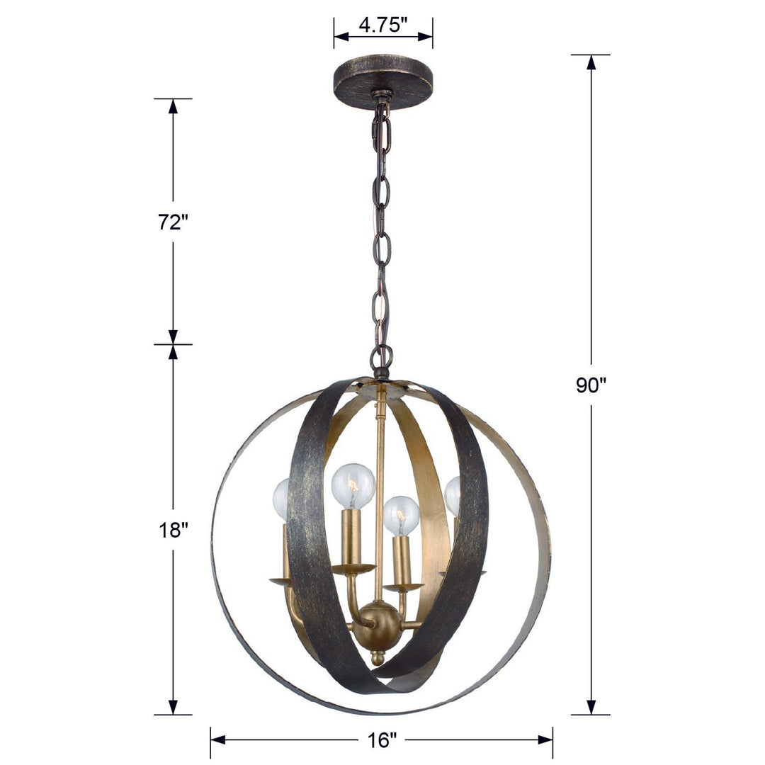 Crystorama Luna 4 Light English Bronze + Antique Gold Sphere Mini Chandelier