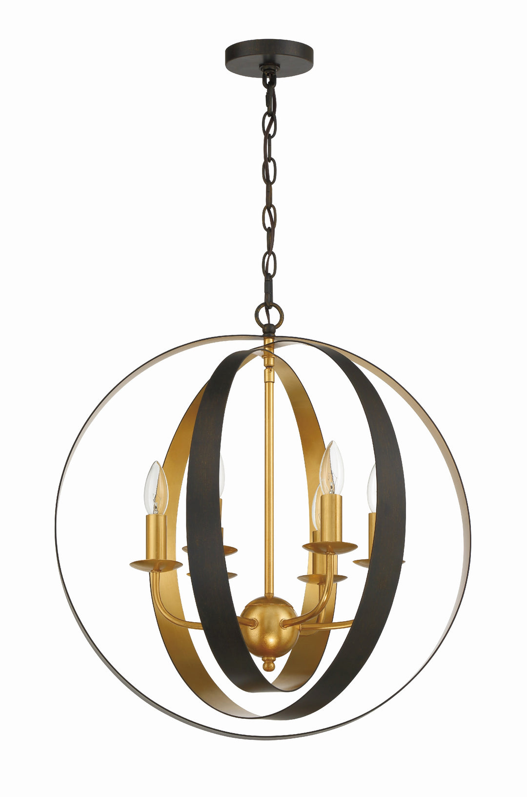 Crystorama Luna 6 Light English Bronze + Antique Gold Sphere Large Chandelier