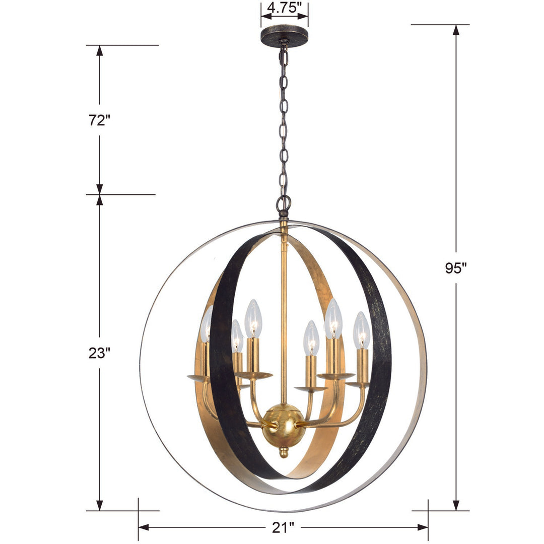 Crystorama Luna 6 Light English Bronze + Antique Gold Sphere Large Chandelier