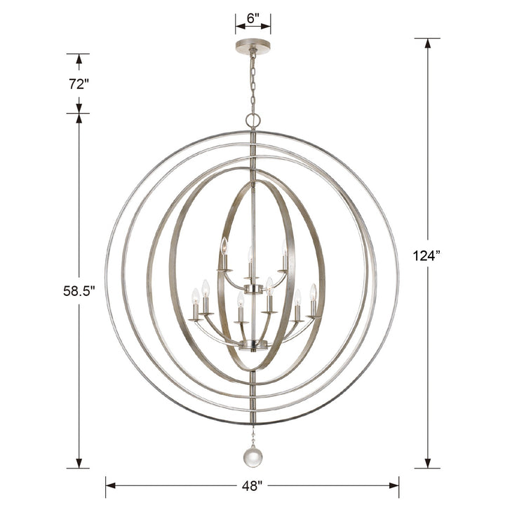 Crystorama Luna 9 Light Antique Silver Chandelier