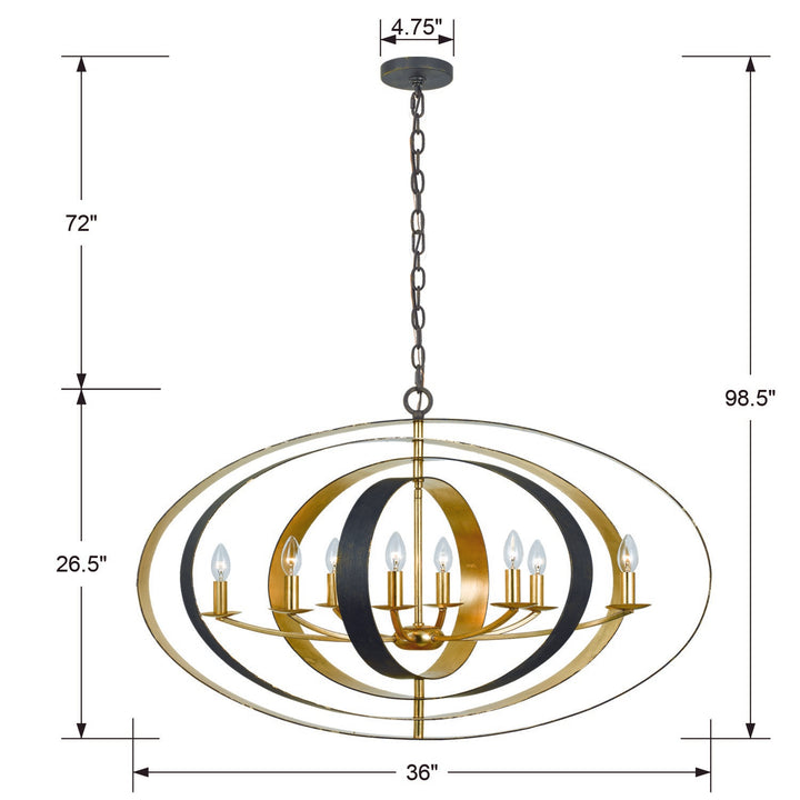 Crystorama Luna 8 Light English Bronze + Antique Gold Oval Chandelier