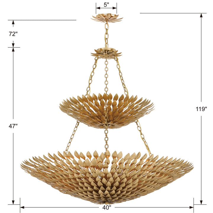 Crystorama Broche 18 Light Antique Gold Leaf Chandelier