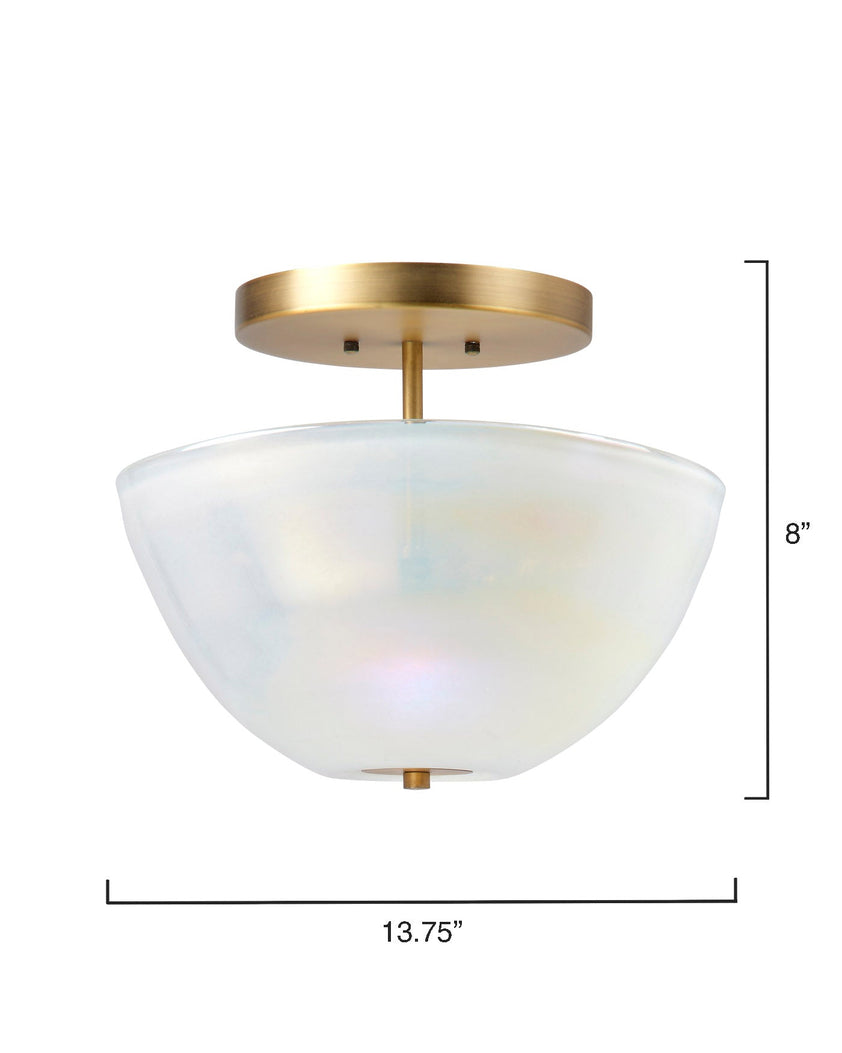 Vapor Bowl Semi-Flush Mount-Antique Brass-White Metallic Glass