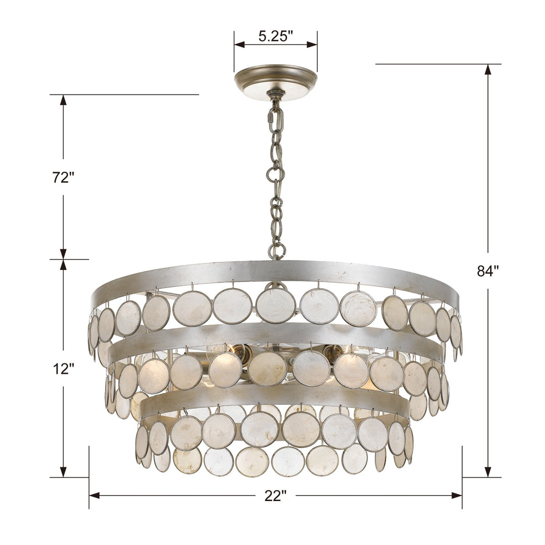 Crystorama Coco 6 Light Antique Silver Chandelier