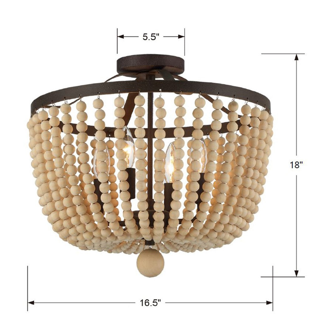 Crystorama Rylee 4 Light Antique Gold Semi Flush Mount