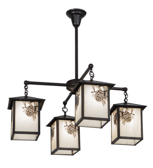 32"W Seneca Winter Pine 4 Lt Chandelier