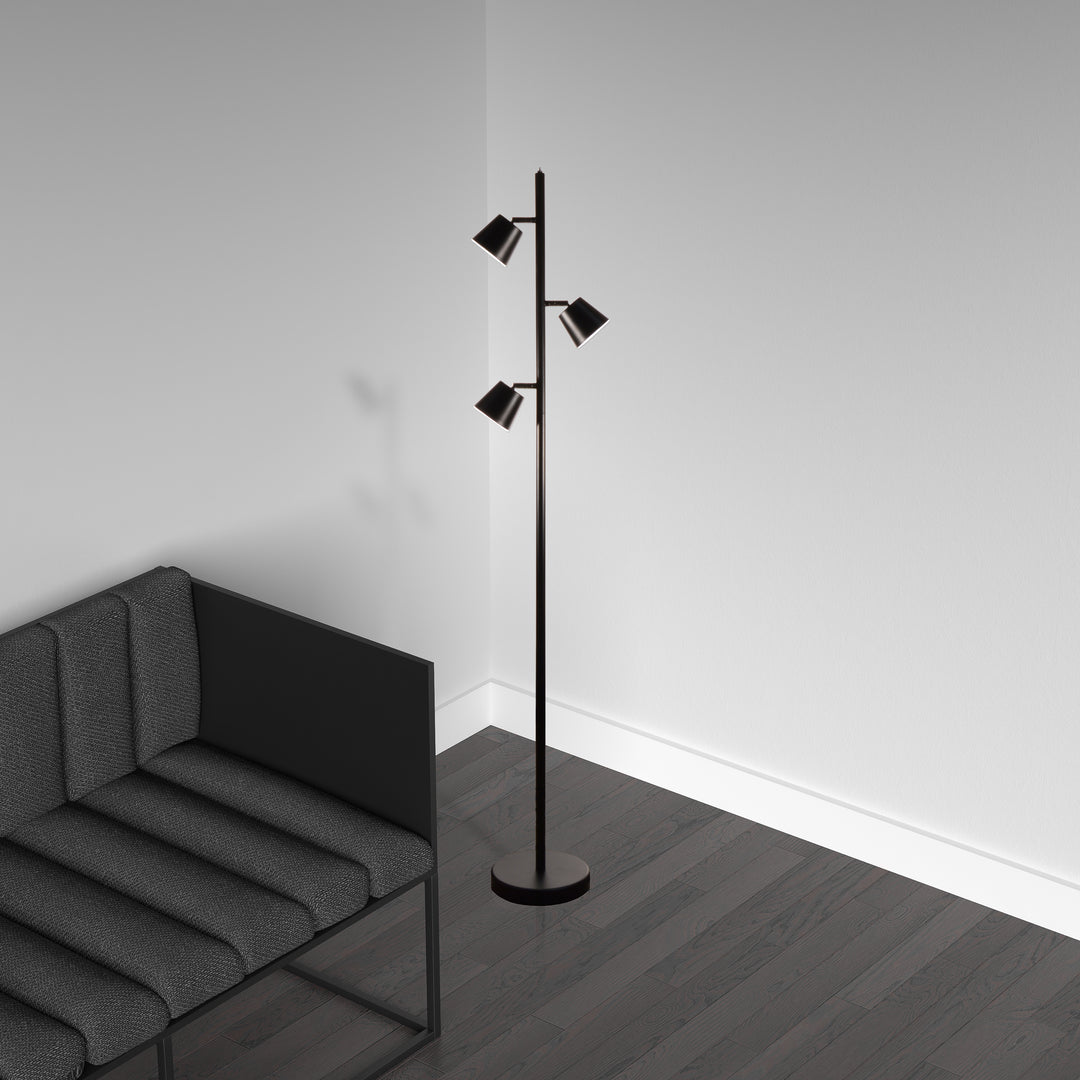 Dainolite 3 Light LED Floor Lamp, Matte Black Finish