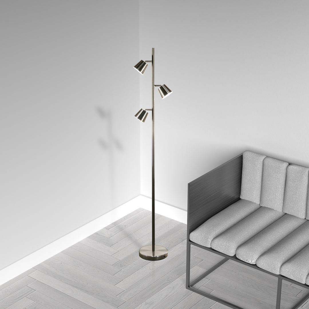 Dainolite 3 Light LED Floor Lamp, Matte Black Finish