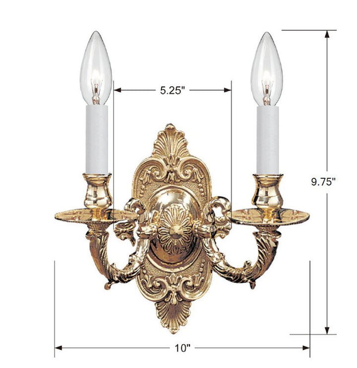 Crystorama Crystorama 2 Light Polished Brass Cast Sconce