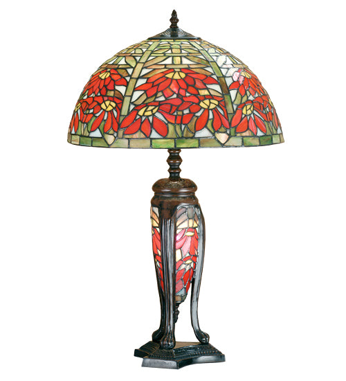 25" High Tiffany Poinsettia W/Lighted Base Table Lamp