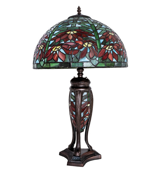 25" High Tiffany Poinsettia W/Lighted Base Table Lamp