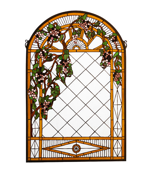 24" Wide X 36" High Grape Diamond Trellis Stained Glass Window