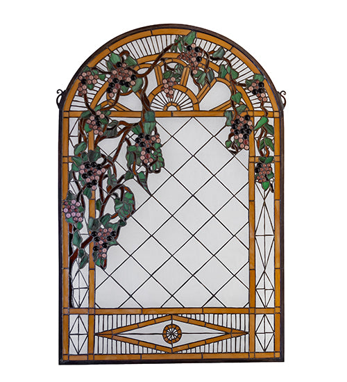 24" Wide X 36" High Grape Diamond Trellis Stained Glass Window