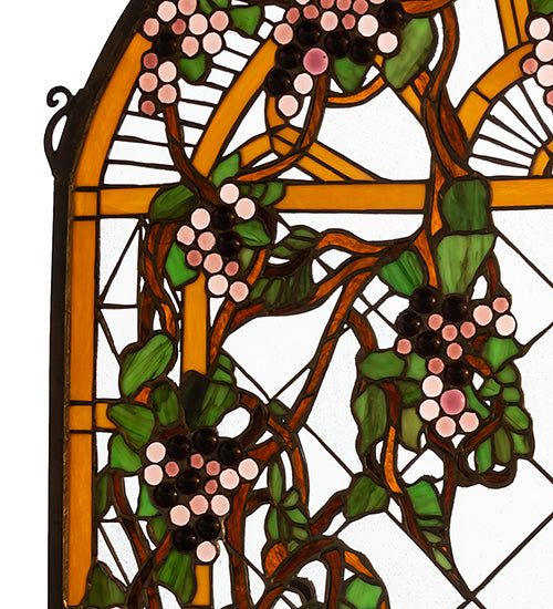 24" Wide X 36" High Grape Diamond Trellis Stained Glass Window