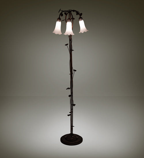 58" High White Tiffany Pond Lily 3 Light Floor Lamp