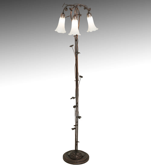 58" High White Tiffany Pond Lily 3 Light Floor Lamp