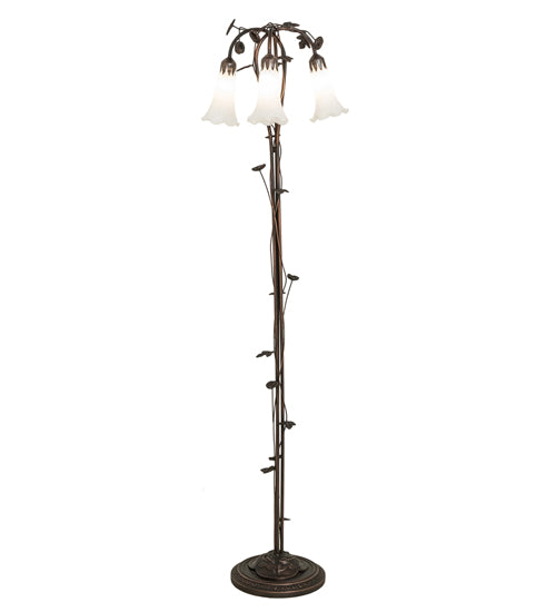 58" High White Tiffany Pond Lily 3 Light Floor Lamp