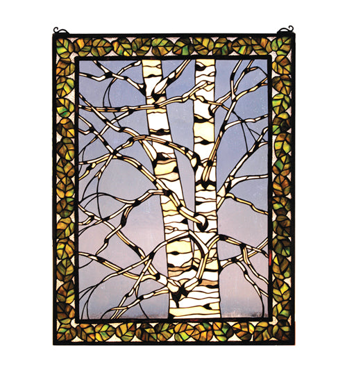 28"W X 36"H Birch Tree In Winter Right Stained Glass Window