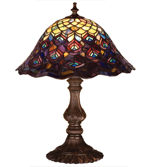 16.5"H Tiffany Peacock Feather Accent Lamp