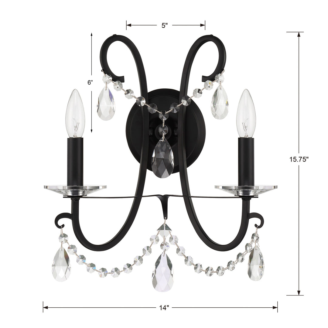 Crystorama Othello 2 Light Matte Black Sconce