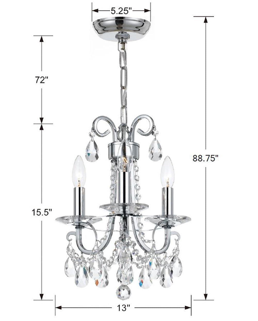 Crystorama Othello 3 Light Polished Chrome Mini Chandelier