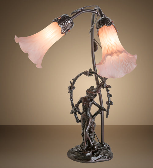 17" High Pink Pond Lily 2 Light Trellis Girl Table Lamp