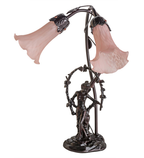 17" High Pink Pond Lily 2 Light Trellis Girl Table Lamp