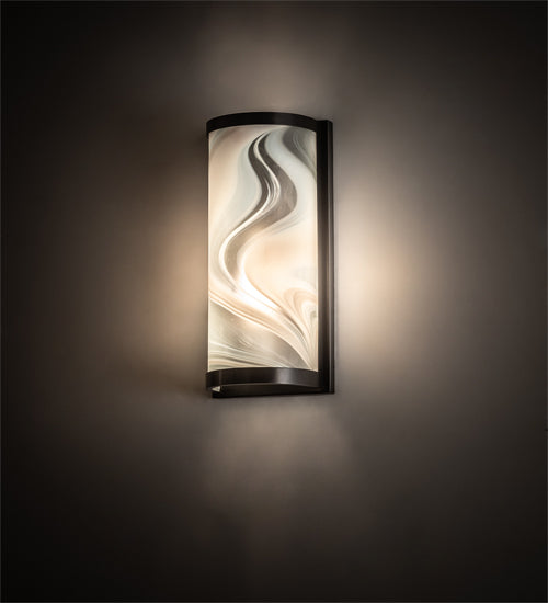 5.75" Wide Cylinder Blanco Swirl Fused Glass Wall Sconce