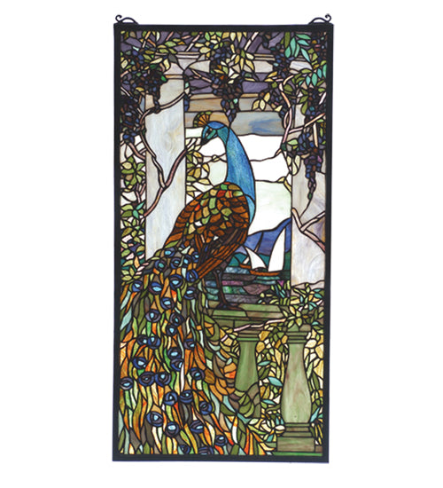 15"W X 30"H Tiffany Peacock Wisteria Stained Glass Window