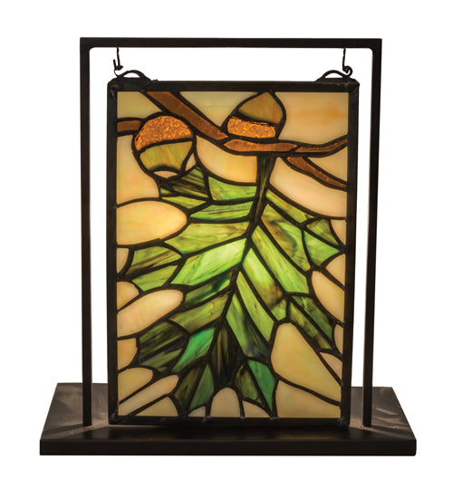 9.5"W X 10.5"H Acorn & Oak Leaf Lighted Mini Tabletop Window