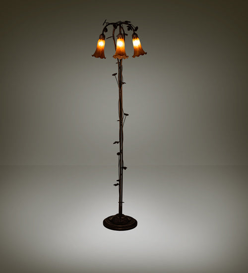 58" High Amber Tiffany Pond Lily 3 Light Floor Lamp