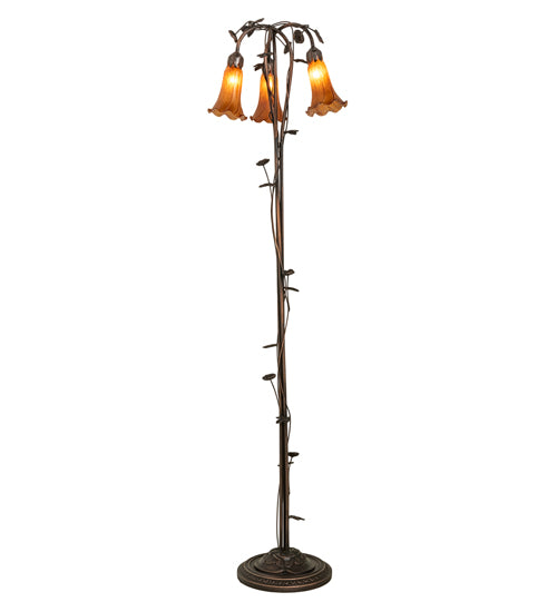 58" High Amber Tiffany Pond Lily 3 Light Floor Lamp