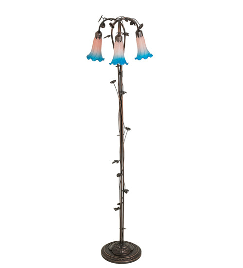 58" High Pink/Blue Tiffany Pond Lily 3 Light Floor Lamp