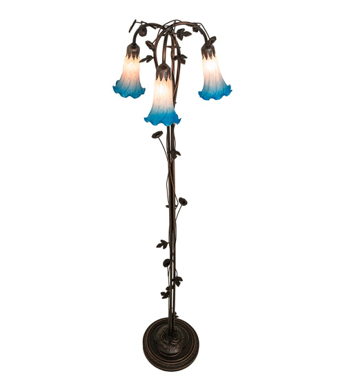 58" High Pink/Blue Tiffany Pond Lily 3 Light Floor Lamp