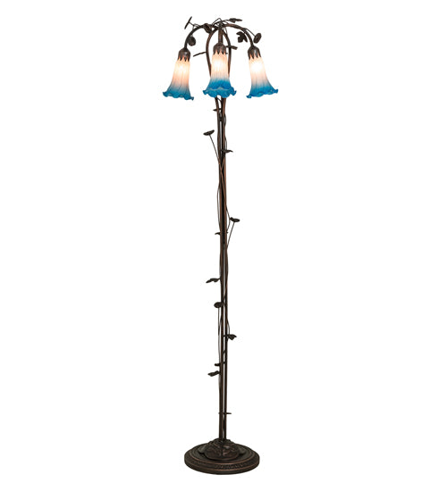 58" High Pink/Blue Tiffany Pond Lily 3 Light Floor Lamp